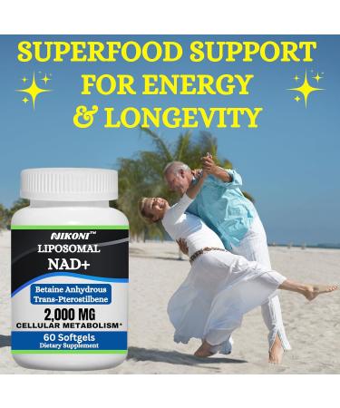Nikoni Liposomal NAD+ 2000 mg with TMG and Pterostilbene, Supports Healthy Aging-60 Softgels 60 Softgelss - Buy Online on GoSupps.com