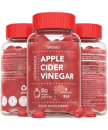 Apple Cider Vinegar Gummies 1000mg - Enhanced with Vitamin B12 & Folic Acid - 500mg ACV per Gummy - 60 Gummies - Natural Ingredients Vegan & Gluten-Free - High Strength Apple Cider Vinegar Capsules