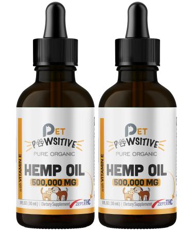 Pet Pawsitive Hemp Oil for Dogs and Cats - 2 Pack - Organic Hemp Drops with Omega 3 6 9 - Hip and Joint Support