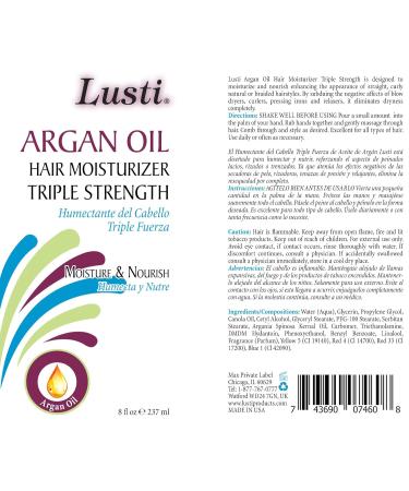Buy Lusti Argan Oil Hair Moisturizer Triple Strength 8 fl oz - Nourish & Hydrate - Eliminate Dryness - Buy Online on GoSupps.com