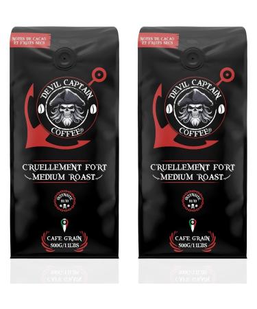 DEVIL CAPTAIN COFFEE | Coffee beans | Strong & Intense coffee | Notes of cocoa and dried fruits | Slow and artisanal roasting | Low acidity (2X500G) bitter cocoa & dried fruits 500 g (Pack of 2)