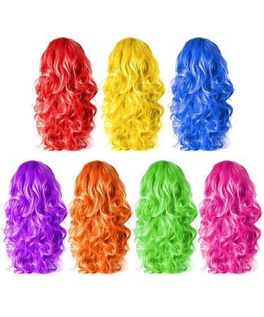KUUQA 7 Pieces Colorful Long Curly Wigs - Vibrant Wavy Hair for Women's Cosplay Costume and Party Decor - Buy Online on GoSupps.com