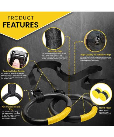 Adjustable Workout Rings - 15ft Long | Supports up to 661lbs | Non-Slip Tape Grip | Set of 2 - Buy Online on GoSupps.com