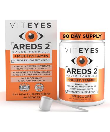 Viteyes AREDS 2 Powder + Multivitamin All-in-One Macular Protection Alternative to AREDS 2 chewables No Pills Lutein & Zeaxanthin AREDS 2 Eye Vitamins Drink Natural Orange Flavor 90 Scoops 90.0 Servings (Pack of 1) - Buy Online on GoSupps.com