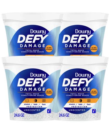 Downy Defy Damage Total-wash Fabric Conditioning Beads, Fabric Softener, Unscented, 24.6 Ounce (Pack Of 4)