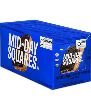 Mid-Day Squares Crunchy Peanut Bars 33g each 2 Packs (24 Squares) | Made with Real Chocolate 6g Plant Protein 4g Fiber Gluten Free Certified Vegan Crunchy Peanut 12 Count (Pack of 2) - Buy Online on GoSupps.com