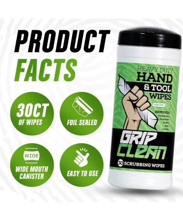 Grip Clean Heavy Duty Cleaning Wipes - Citrus Scented Waterless & Multi-Surface Tool Cleaner for Auto Mechanics - 30 Count - Cleans Grease Oil Paint & More - Buy Online on GoSupps.com