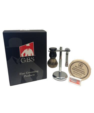 G.B.S Ultimate Men s Shaving Set- 34C Heavy Duty Safety Razor Badger Hair Shaving Brush Taylor of Old Bond Street Shaving Cream Brush and Razor Stand and Sharp Blades- For Men s Grooming set