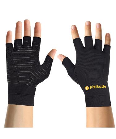 Fitude Copper Infused Compression Gloves - Half-Finger Relief for Arthritis Swelling & Joint Pain - International Shipping Available - Buy Online on GoSupps.com