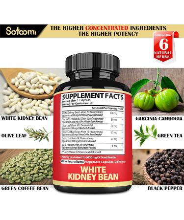 Pure White Kidney Bean Extract Carb Blocker Capsules - 90 Vegan Capsules | 3 Months Supply | 9050 mg Equivalent - 6 Herbal Ingredients - Buy Online on GoSupps.com
