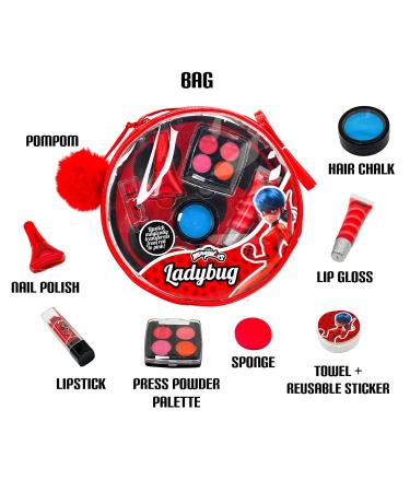 Miraculous Ladybug Kids Makeup Set - 10 Piece Non-Toxic Cosmetics Kit with Nail Polish Hair Chalk & Stickers - Safe Pretend Play for Children - Buy Online on GoSupps.com