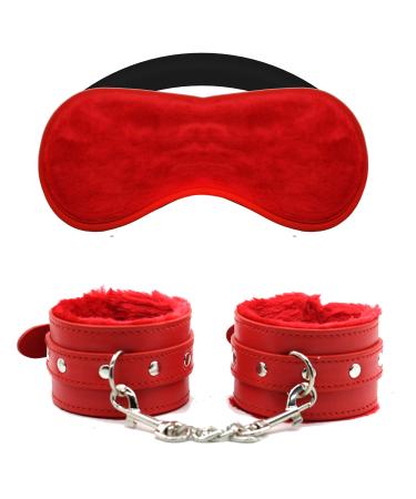 Sleeping Mask Plus Leather Fur Handcuffs Set (Red)