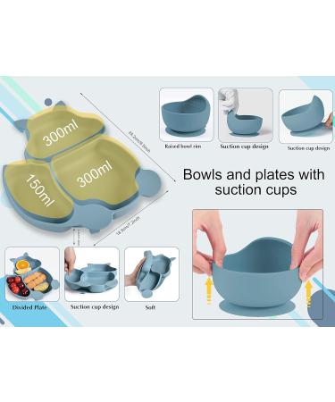 Hoseay Baby Weaning Set - 5 in 1 Silicone Feeding Set for Kids - Blue Squirrel Design - Buy Online on GoSupps.com