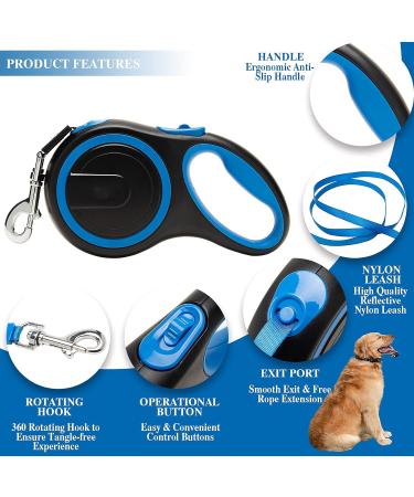 Extendable Dog Lead Tangle-Free Retractable Dog Lead with Anti-Slip Handle 3m 5m 8m Long Anti Theft Dog Leads Strong Nylon Tape Suitable for Small Medium Large Dogs Blue Blue 8 m (Pack of 1) - Buy Online on GoSupps.com