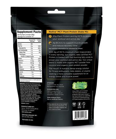 Nutiva Organic MCT Protein Shake Mix Vanilla - Plant-Based, 13.76 oz (390 g) - Buy Online on GoSupps.com