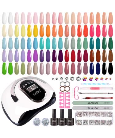 BLACICO 45 Colors Gel Nail Polish Kit with UV Light 168W Nail Dryer  No Wipe Base Top Coat Cure Pink Blue Purple Gel Nail Polish Set  Nail Art Decorations Nail Lamp Manicure Tools Nail Kit Gift for Women A45 Colors Kit 1