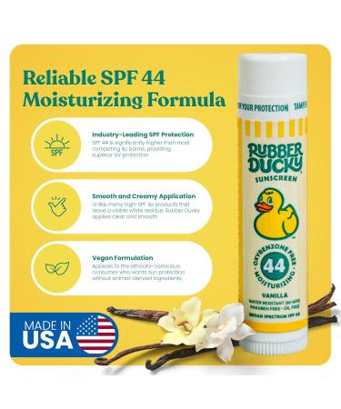 Rubber Ducky SPF 44 Lip Balm - Moisturizing Vitamin E Sunscreen - Broad Spectrum UV Protection - Waterproof 80 Minutes - Clear Vanilla - 3 Pack 0.15 Ounce - All Ages - Buy Online on GoSupps.com