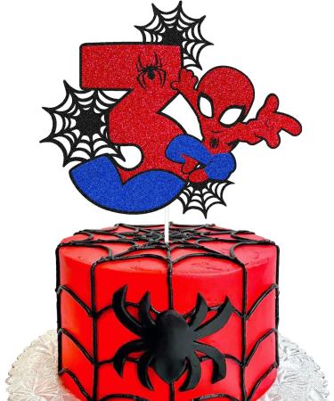 Spider Cartoon Movie 3rd Birthday Cake Topper - Double Sided Glitter Black Decor for Men, Boys, and Children - Happy 3s Birthday Cake Decorations - Buy Online on GoSupps.com