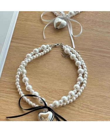 Oralgo Double-Layer Pearl Choker Necklace for Women | Korean Loop Heart Neck Chain | Everyday Jewelry - Buy Online on GoSupps.com