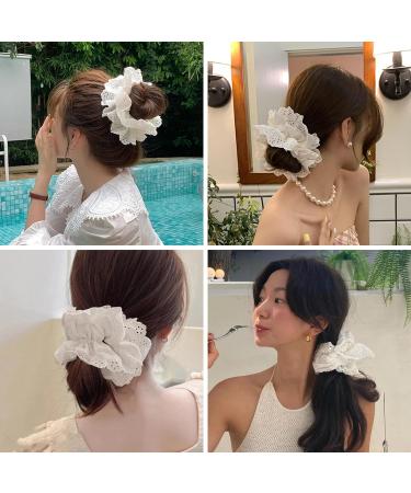 White Lace Large Hair Scrunchies for Women - Elastic Soft Hair Ties for Thick Hair - Bulk Scrunchie Accessories for Girls - Buy Online on GoSupps.com