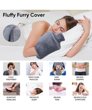 Fashy Faux Fur Covered 3L Extra Large Grey Plush Hot Water Bottle Set with Hand Pocket and Zipper - Perfect Gift for Warmth and Comfort for Women, Men, and Children - Buy Online on GoSupps.com