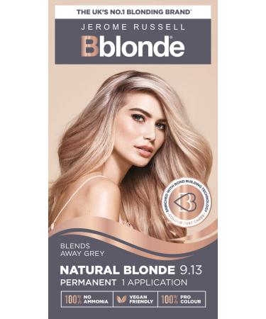 Jerome Russell Bblonde Natural Blonde Permanent Hair Colour Full Grey Coverage Hair Dye Kit for Pre-Lightened & Blonde Hair Ammonia Free Hair Dye with Brazil Nut oil