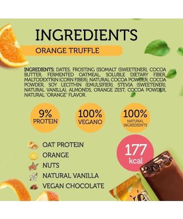 FitnesSHOCK Vegan Bar Mix Box 12-Pack Protein Bars with Oat Protein Nuts Orange/Raspberry No Added Sugar Fruit Bars 100% Vegan Natural Chocolate 9% Protein Lactose-Free 12x45g Mix Box 45g - Buy Online on GoSupps.com