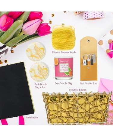 Citrus & Pink Grapefruit Spa Gift Basket for Women - 16 Pcs Self Care Kit including Bubble Bath, Massage Oil, Bath Salt, Bath Bombs - Luxury Birthday Gift - Buy Online on GoSupps.com