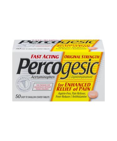 Percogesic Original Strength Acetaminophen and Diphenhydramine Clear 50 Count