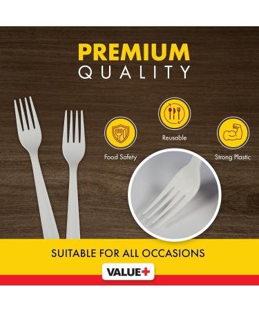 Value Plus (1000 Count) White Disposable Fork Heavy Weight Polypropylene Cutlery for Birthday Party Picnic Barbecue Ideal for Office & Take Away - Buy Online on GoSupps.com
