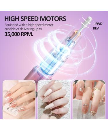 Professional Electric Nail Drill - 35 000RPM Rechargeable Cordless 13 in 1 Touch Control for Acrylic Gel and Pedicure - Portable Pink Nail Drill - Buy Online on GoSupps.com