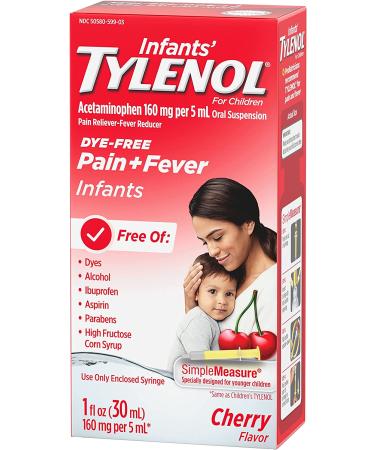 Infants' Tylenol Acetaminophen Pain & Fever Relief, Dye-Free Cherry - 1 fl. oz - Buy Online on GoSupps.com