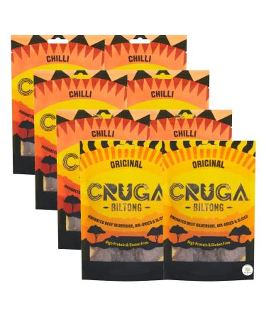 CRUGA Biltong Original/Chilli Dried Meat High Protein Jerky Beef Gluten Free (8 x 60g) (Original)