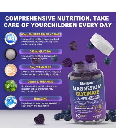 ELLAMENTZ Magnesium Glycinate Gummies 500mg for Adults Kids Teens Sugar Free Magnesium Calm Sleep Aid Gummies with L-Theanine 60 Gummies - Pack Of 2 - Buy Online on GoSupps.com