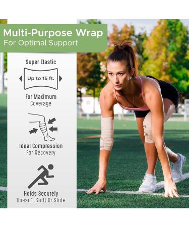 Premium Elastic Bandage Wraps - Latex-Free 2-Pack (4 & 3) with Metal Clip Fasteners - Ideal for Sprains & Injuries - Beige Classic Closure - Buy Online on GoSupps.com