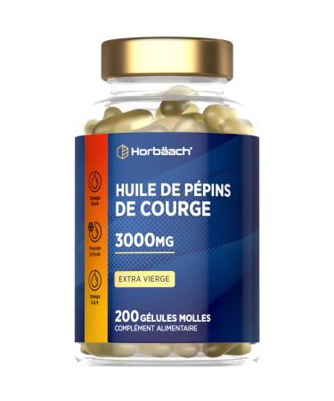 Huile de P pin de Courge 3000mg | Pumpkin Seed Oil | 200 g lules | Huile de Graines de Citrouille | Press froid et extra vierge | Horbaach
