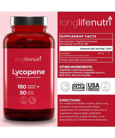 LongLifeNutri Lycopene 50mg 180 Vegetarian Capsules - Natural Tomato Extract | Non-GMO | Supplement Health Support - Buy Online on GoSupps.com