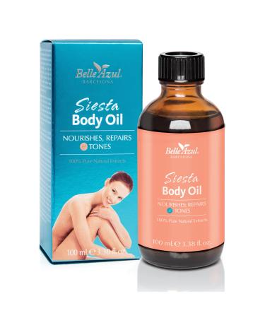 Belle Azul Siesta Body Oil -100 ml - Nourishing tightening body oil - with organic argan oil - effectively against strain strips and cellulite - vegan - ecocert certified - made in spain