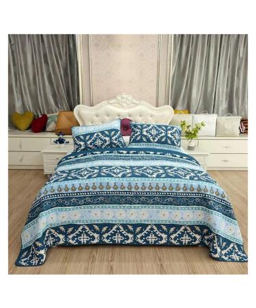 Bohemia Cotton Quilt Set 3PCS Quilted Double Blanket on Bed King Queen Size Bedspread on The Bed Coverlet Sets Soft (Blue King)