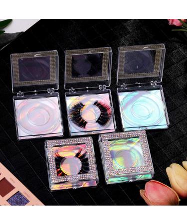12 Pieces 3D False Eyelashes Packaging Boxes - Rhinestones Square Lash Cases | Glitter Paper & Clear Tray for Eyelash Care - Holographic Design - Buy Online on GoSupps.com