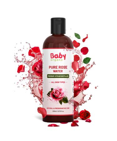 Babyorgano Premium Rose Water 200ml | Pure & Natural Preservative Free Skin Toner Face Cleanser | Balances PH | Tightens Pores | BOAZROSEWATERUS 200 ml (Pack of 1) Transparent B586 200 ml (Pack of 1)