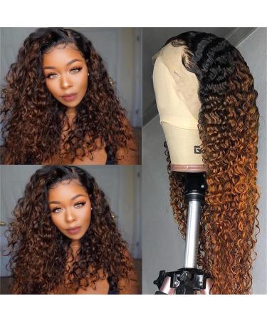 Ombre Lace Front Wig Human Hair Glueless Curly Human Hair Wigs 1B/30 Brown Colored Water Wave Wig Pre Plucked with Baby Hair 13x4 Lace Frontal Wigs Wet and Wavy for Women 150% Density 20 Inch 20 Inch 1B30 Ombre Brown 1...