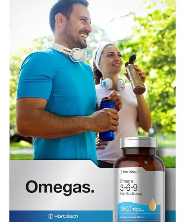 Horbaach Triple Omega 3-6-9 3600mg Softgels - Fish, Flaxseed, Borage Oils - 240 Count - Non-GMO, Gluten Free - Buy Online on GoSupps.com