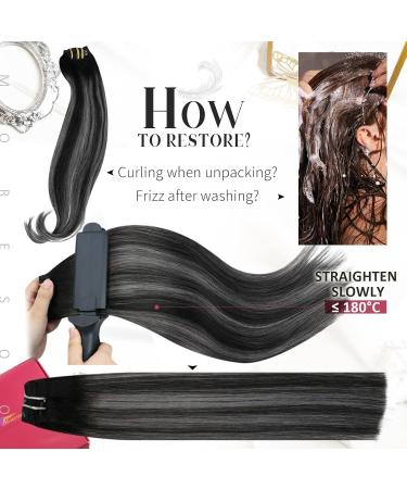 Moresoo Balayage Black Silver Clip in Human Hair Extensions | Ombre 24 Inch 7 Pieces/120g - Buy Online on GoSupps.com