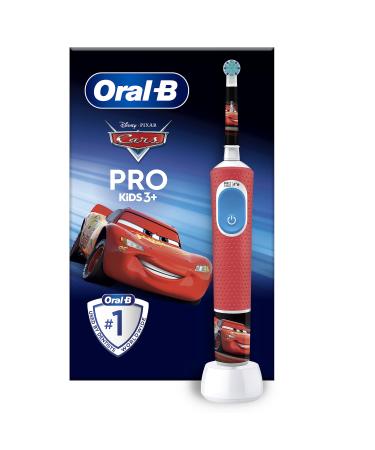 Oral-B Pro Kids Cars Electric toothbrush/Electric Toothbrush for children from 3 years including sensitive+ mode for dental care extra soft bristles 1 plug-in brush 4 stickers red/blue 1 piece (1 Pack) cars