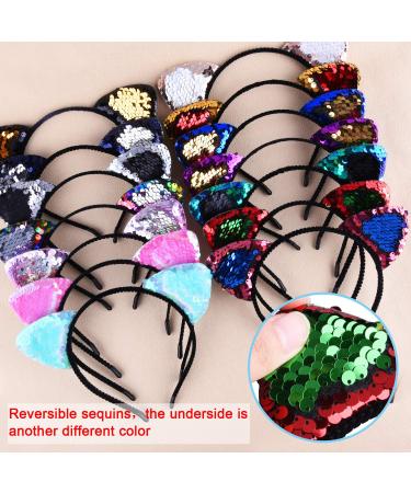 SIQUK Cat Ear Headbands 14 Colors - Reversible Shiny Sequin Hair Hoops for Women and Girls with Bonus Storage Bag - Buy Online on GoSupps.com