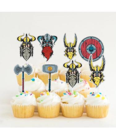 Vikings Themed Happy Birthday Cupcake Toppers 18-PC Set - Perfect Barbarian Pirate Themed Birthday Party Nordic Viking Themed Party or Baby Shower Party Decorations for Boys and Girls - SugarGera - Buy Online on GoSupps.com