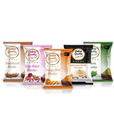 Online Quality Store Multani Mitti + Chandan powder + orange peel powder + neem powder + rose powder 5 pieces 400 g Skin care powder - Buy Online on GoSupps.com
