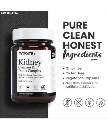 Kidney Cleanse Supplements with Cranberry Extract - 60 Veg Caps - Supports Healthy Kidneys & Urinary Tract - Juniper, Uva Ursi, Nettle Leaf & More - Amalth - Buy Online on GoSupps.com