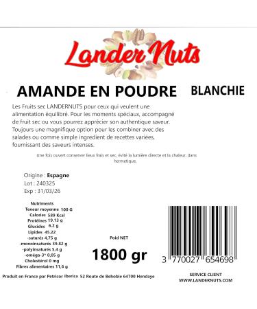 Almond in bleached powder from Spain ideal for recipe selected almonds Landernuts 1800 g - Buy Online on GoSupps.com